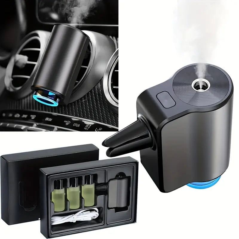 Diffuseur de Parfum Voiture en Aluminium — USB-C, 3 intensités, 4 recharges incluses