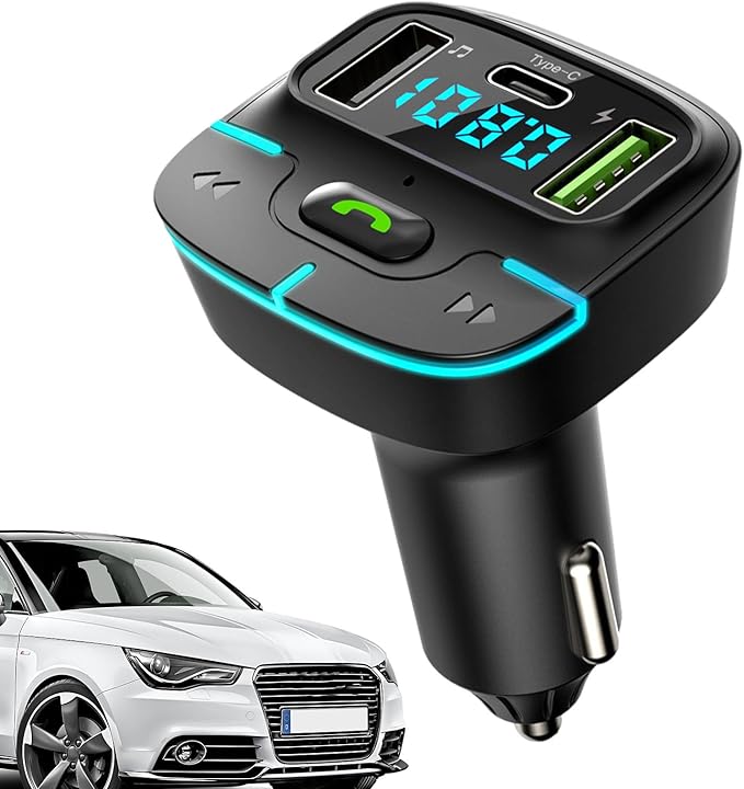 Transmetteur FM Bluetooth 5.0 — Mains libres, double USB, allume-cigare 12/24 V