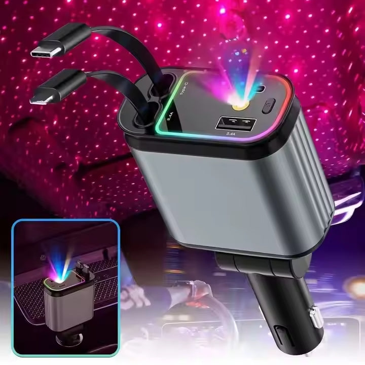 Multi-Chargeur + Projecteur Étoiles - Chargeur Allume Cigare Magique Voiture