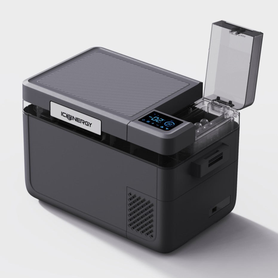 IceEnergy 25 L – Réfrigérateur/Glacière à compresseur avec fabrique à glace intégrée (12/24 V & 220 V)