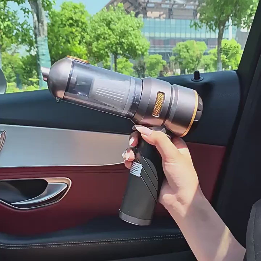 Charger la vidéo : Mini Aspirateur Voiture Premium — 80 000 tr/min • 16 kPa • USB-C